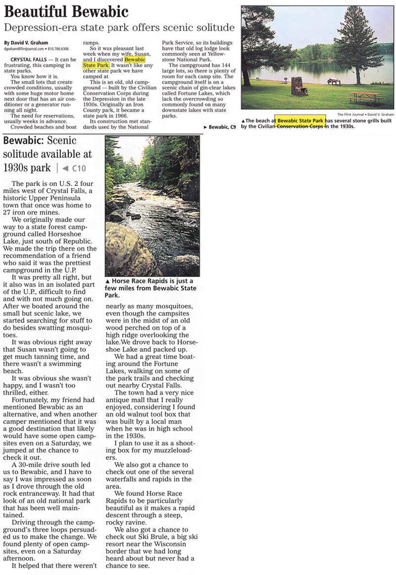 Bewabic State Park - Jul 22 2004 Article